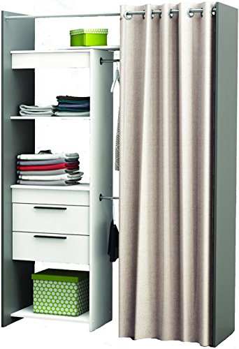 Dressing ouvert avec rideau et étagères Blanc e...