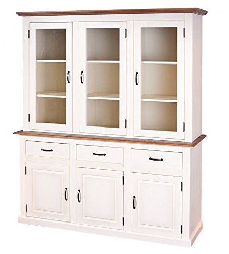 Vaisselier en pin massif coloris Blanc/Marron s...