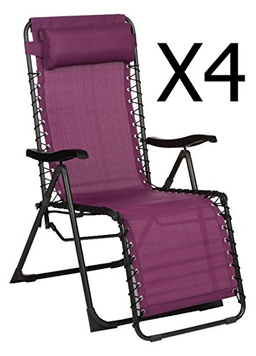 Lot de 4 fauteuils relax coloris Prune en texal...