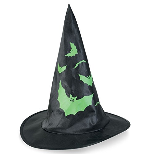 Karnevalsteufel Chapeau de sorcière en noir, avec motif, périmètre env. 56 cm, noir avec des motifs verts, sorcière, magicienne, sorcier, magicien, chapeau, couvre-chef, accessoire, déguisement (Chauves-Souris) code EAN 6038577397371 