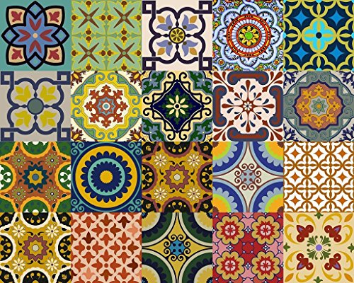 Mi Alma backsplash Stickers pour carrelage 24 pc de Talavera carrelage traditionnel autocollants Stickers pour carrelage de cuisine & de Salle de Bain facile à appliquer?: décoller et Home Decor 10 x 10 cm code EAN 6072395111122 