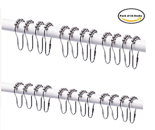 Novo E(tm) lourd devoir acier inoxydable crochets de rideau de douche de salle de bain avec rouleau polis anneaux roller chrome ensemble de 24 crochets (24 pcs) 6082633479433 (6082633479433)