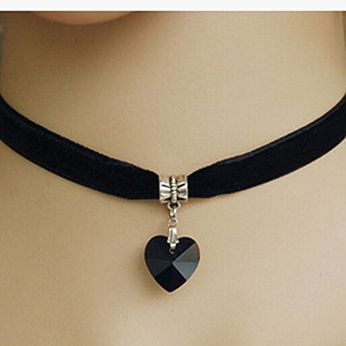 Collier ras du cou en velours Coeur Cristal Col...