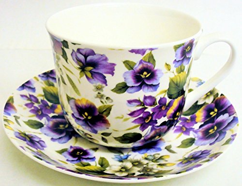 Pensées Grande tasse et soucoupe pour petit déj...