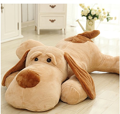 Géant chien peluche et doudou allongé kaki clai...