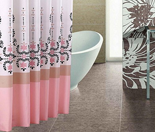 DDJ LUN Floral Design Print imperméable Polyester salle de bain douche Rideau doublure en tissu avec des crochets 72 x 72 pouces, fleur rose code EAN 6289106724742 