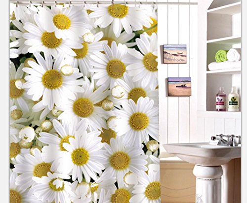 DDJ LUN Rideau de douche, Premium salle de bains polyester imperméable rideau d'arbres colorés avec 12 crochets à anneaux, Impression 3D, mouldproof Opacité, non-toxique, non-Sentir, Facile à installer & Clean, 180x18, fleur blanche , 180*180 code EAN 6289106726012 