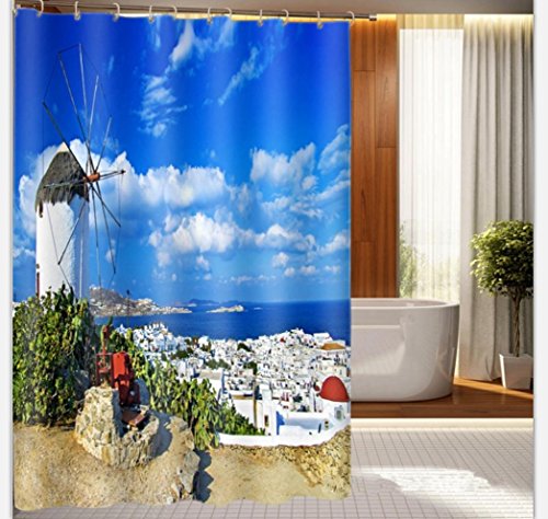 DDJ LUN Rideau de douche, salle de bains de luxe Polyester imperméable rideau d'arbre coloré avec 12 crochets d'anneau, impression 3D, opacité mouldproof, non toxique, non-odorant, facile à installer et propre, chambre avec vue sur la mer , 180*200 code EAN 6289106727859 