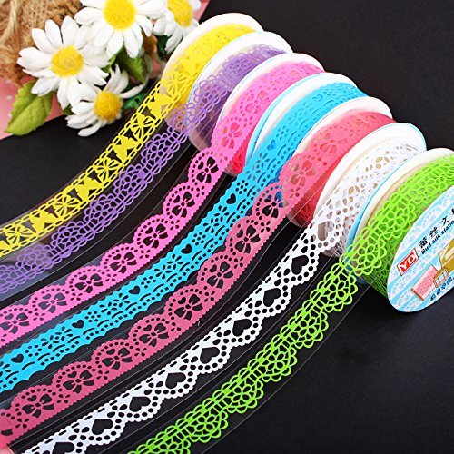 BuyHere Achetez ici Fleurs en dentelle transparent DIY Papier Collant décoratif Ruban adhésif de masquage 3 x Rouleau (Rose/jaune/bleu) 6294593921246 (6294593921246)