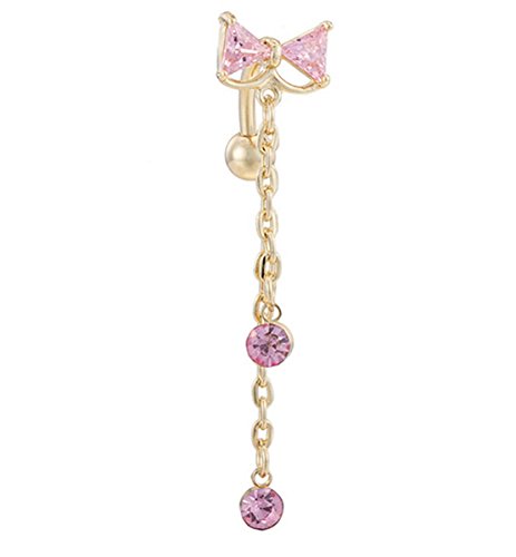 Lalang Inverser anneau du ventre dangle nombril or bar dangle bijoux piercing avec en strass (rose) code EAN 6397240087439 