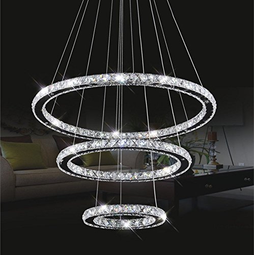TENLION Cristal deckenleuchte, topmax Suspension LED 30 * 50 * 70 cm 3 anneaux cristal Chromé Blanc froid a + 6483445633981 (6483445633981)