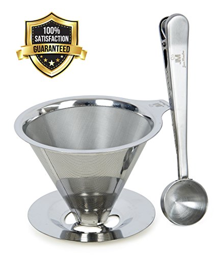 Java Maestro Filtre pour Verser le café - Profitez d'un café de qualité Barista à la maison - ACIER INOXYDABLE SANS SCOOP & SAC CLIP - réutilisable & respectueux de l'environnement - versez dessus goutteur café Java Maestro - garantie de remboursement code EAN 6490164117234 