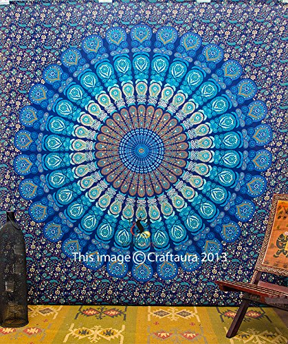 CraftAura Larga indien Mandala Tapisserie Suspension Murale Mandala Psychédélique, Hippie tapisseries, Drap de Plage, New Age ou Résidence Parure de lit Bohème, mural, decor art code EAN 6616555675910 