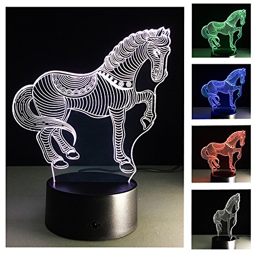 DSVIQI 3D Nightlights , 7 couleurs changent la lampe de contrôle de nuit , le meilleur cadeau pour des amis (Cheval) code EAN 6621817376221 