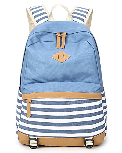 Minetom Femmes filles sac à dos en toile pour adolescent mode daypacks pour école loisirs bleu clair 6630392027404 (6630392027404)