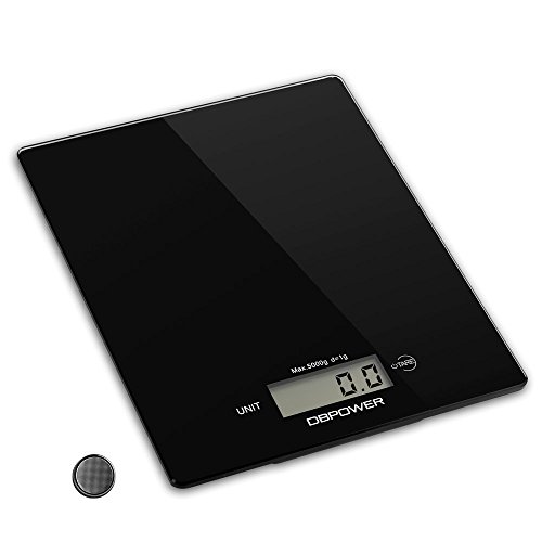 DBPower® DBPower 11lb / 5000g Balance de cuisine numérique, 0,1 oz Résolution, multifonction Cuisine Alimentation échelle de mesure, de haute précision tactile sensible, en verre trempé, Noir code EAN 6696659902952 