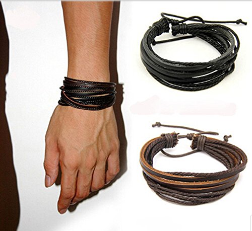 Cuir hommes unisexe main tressé wristband brace...