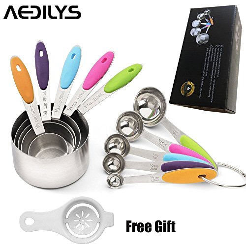 AEDILYS aedilys Best Cuillères à mesurer pour sec et sans ingrédients £ š liquide séparateur d'œuf £ ©-Design ergonomique avec poignées en silicone antidérapante - Idéal pour la cuisson et la cuisson 10 Piece Spoons+Cups 6823941466735 (6823941466735)