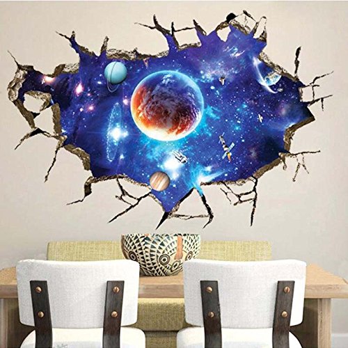 LLHZUO New 3d l'espace planète mural pour chambre d'enfant belle décoration autocollants galaxy pièces vinilos paredes,espace 1 code EAN 6850932322381 
