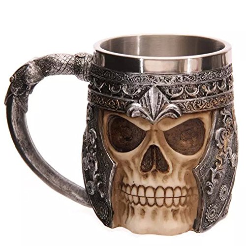 CNMKLM Nouveau 3d crâne personnalisé visage calice guerrier 301-400en acier inoxydable ml thé café tasse creative cool crâne mug code EAN 6854684774498 