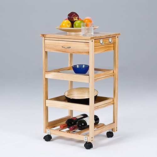 SoBuy FKW01-N Meuble rangement cuisine roulant en bois de pin, desserte à roulettes + tiroir, Couleur Naturelle 6900021322683 SoBuy- Desserte