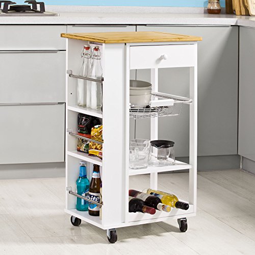 SoBuy® FKW12-WN Chariot de Cuisine Roulant en Bambou et Bois, Desserte à roulettes, Meuble rangement, L50cmxH86cmxP37cm 6900021360975 SoBuy® - Dessertes
