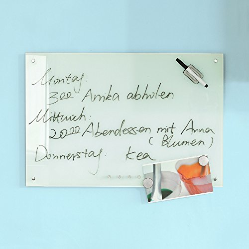 SoBuy Frg87 tableau mémo magnétique en verre 60x40cm avec porte clés aimants, feutre et fixations murales memoboard ,tableau aide-mémoire magnétique code EAN 6900021364966 