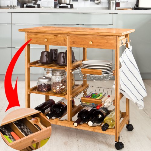 SoBuy® FKW06 Meuble Rangement Cuisine Roulant, Desserte à roulettes en Bambou, Chariot de cuisine, Kitchen Trolley72×37×75,5cm 6900021366458 SoBuy® - Dessertes