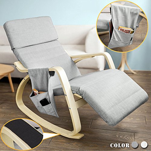 SoBuy® - Fauteuils SoBuy® FST19-HG Nouveauté ! Rocking Chair Fauteuil à bascule berçante avec repose-pieds réglable Bouleau Flexible -Nouveau support d'assise + 1 pochette latérale amovible code EAN 6900021369053 