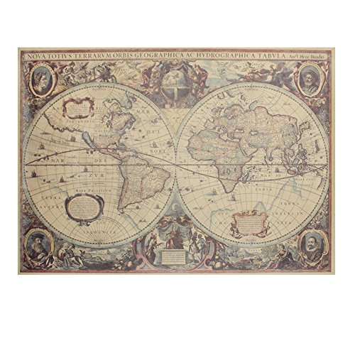 Rétro Ancienne Globe Carte Monde Affiche Poster...