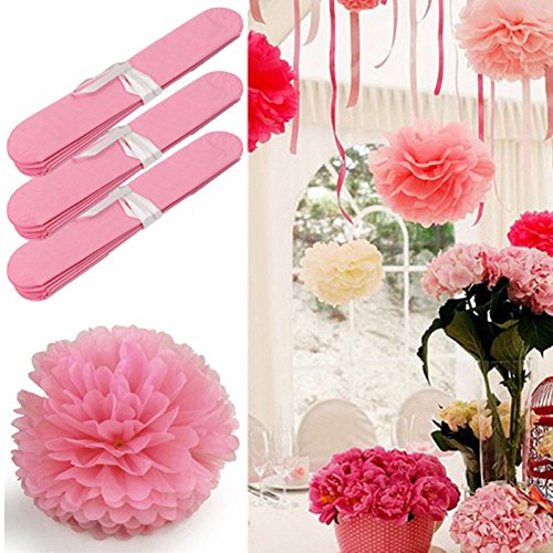 Lot de 20 Pompon Boule Fleur Rose en Papier Déc...