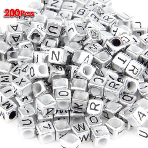 TOOGOO(R) 200X PERLE EN PLASTIQUE COULEUR ARGENT CUBE 6MM LETTRE code EAN 6912220211835 
