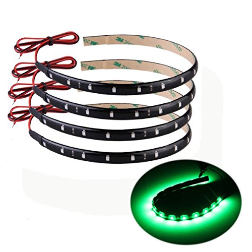 Sunluxy Mall 4 X Bande Eclairage Flexible Lampe 15 LEDs 30cm 12V Etanche Vert code EAN 6912220695475 