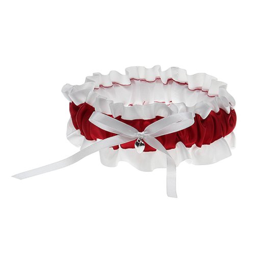 Jarretière Mariée en Satin Rouge Blanc Noeud Pa...