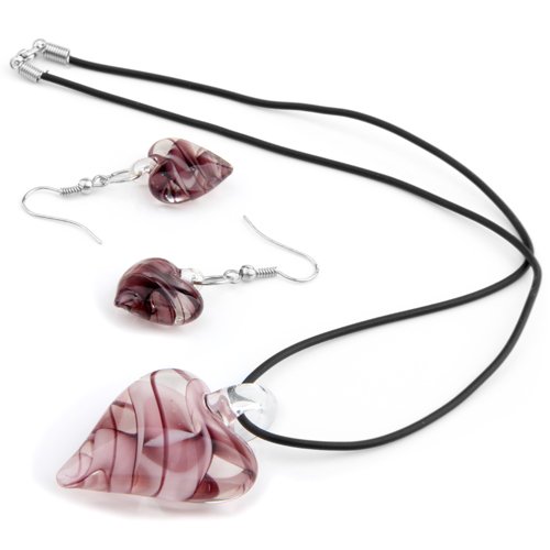 Boucle d'oreille+collier en verre murano violet...