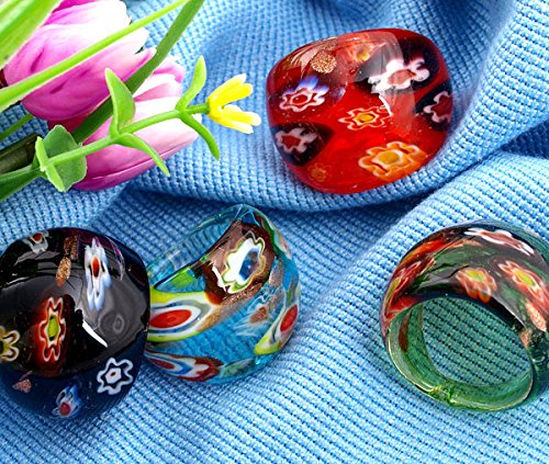 4x bague anneaux en verre murano millefiori 4 c...