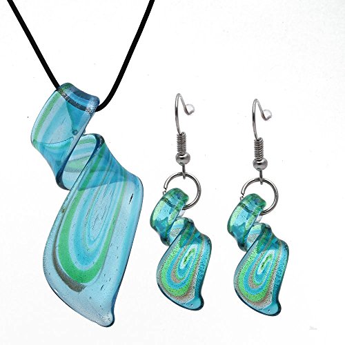 Boucles d'oreilles bleu collier murano pendenti...