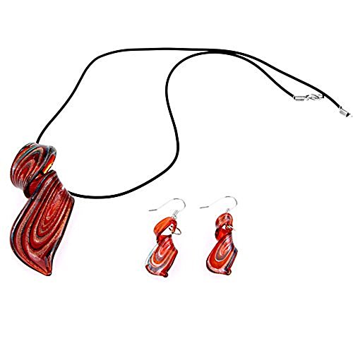 Set collier boucles d'oreilles rouge murano pen...