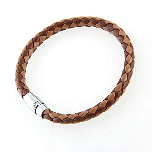 Bracelet gourmette tressé en cuir brun 7mm femm...
