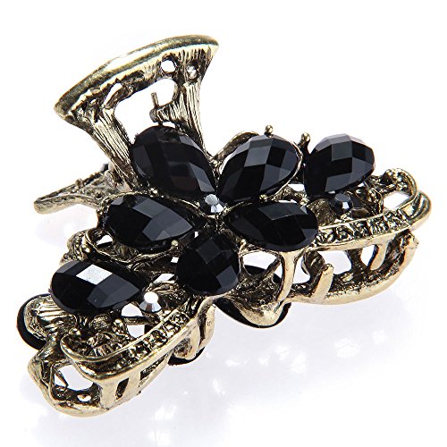 Pince crabe a cheveux metal strass bronze noir ...