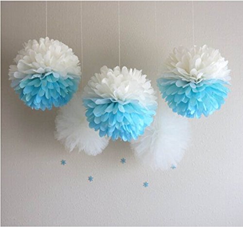 Life Glow Pom poms 10 "12" 14 "tissu multicolore papier décorations (l'ensemble des 10, bleu et blanc) code EAN 6923435894102 