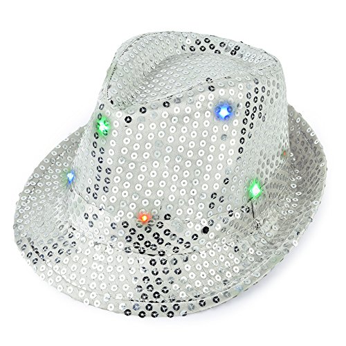 Chapeau fedora halloween avec led élégant sequi...