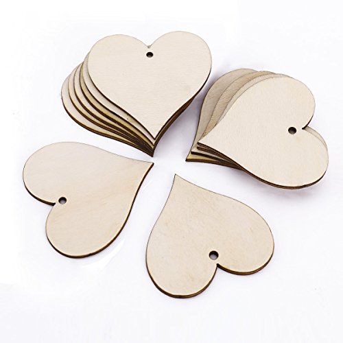 25x Pendentif de Coeur feuille en bois 5cm écri...