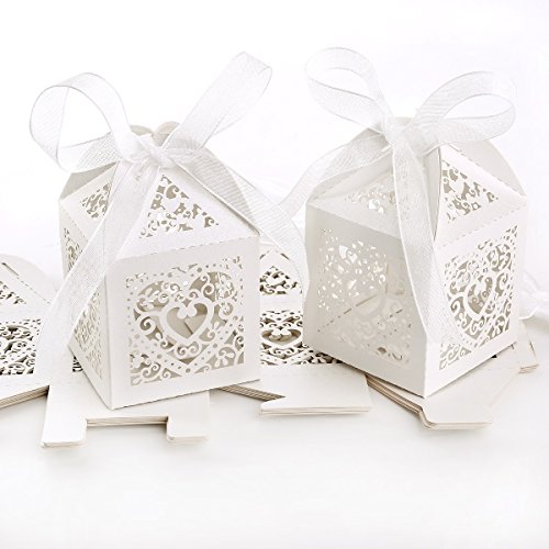 10x Boîte à dragées bonbons coeurs cage avec ru...