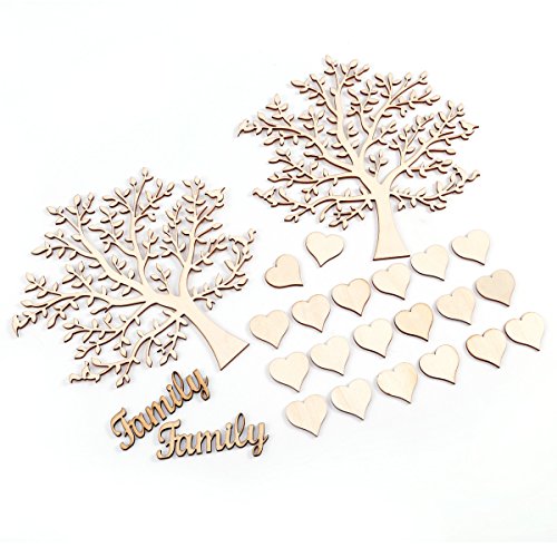surepromise Kit de signature en bois 2 x arbre 20cm avec oiseau écureuil + 20 x coeur 2,9cm + 2 x Family Livres d'or code EAN 6927784447217 
