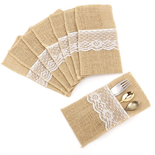 8x Étui de Couvert en Toile de jute avec Dentelle Porte-couverts vintage rustique 6927784447743 surepromise