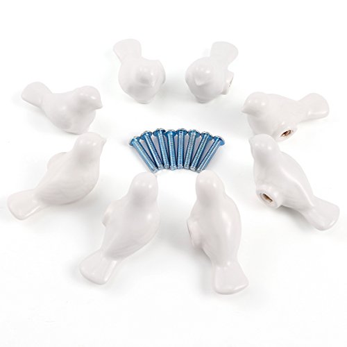 8x Poignée Bouton céramique pigeon blanc pour m...