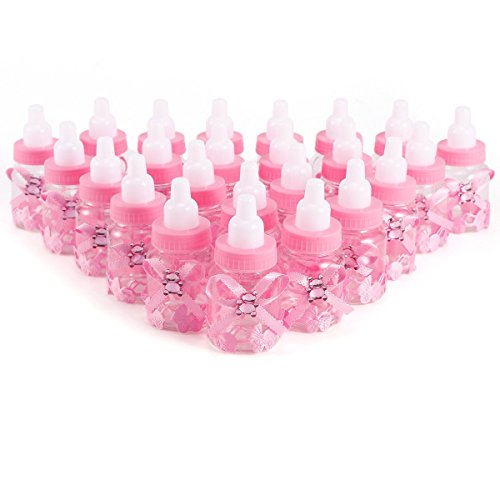 surepromise 24x Boîte à dragées mini biberon 4x9cm strass ours rose cadeau faveur bonbonnière fille bébé baptême code EAN 6927784448559 