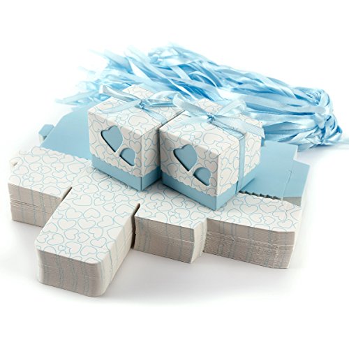 100x Boîte à dragées couvercle coeurs ruban mar...