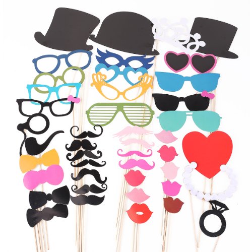 44pcs moustache lèvre lunettes loup masque avec...